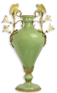 Casa Padrino Luxury Porcelain Vase with 2 Handles in Baroque Style, green and bronze, Height 55.5 cm - Limited Edition