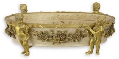 Casa Padrino Luxury Baroque Porcelain Bowl with Floral Pattern, Beige and Bronze, Diameter 31.5 x H. 12 cm