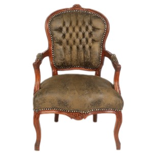 Casa Padrino Baroque Salon Chair Brown leather look / Brown - Antique style furniture Casa Padrino Baroque Salon Chair Brown leather look / Brown - Antique style furniture