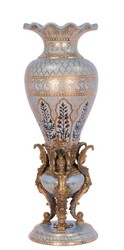 Casa Padrino Jarrón de lujo de porcelana estilo barroco azul claro / bronce - Diámetro 19,8 x H. 57,2 cm