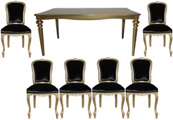 Casa Padrino barocco da pranzo di lusso ambiente impostata / Oro Nero - tavolo da pranzo + 6 sedie - stile mobili antichi - qualità di lusso - Limited Edition Casa Padrino barocco da pranzo di lusso ambiente impostata / Oro Nero - tavolo da pranzo + 6 sedie - stile mobili antichi - qualità di lusso - Limited Edition