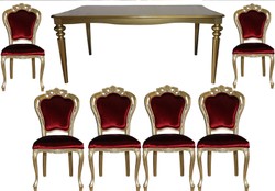Comedor de lujo Casa Padrino barroco Establecer Burdeos / oro - mesa + 6 sillas - muebles de estilo antiguo - calidades de lujo - Edición Limitada