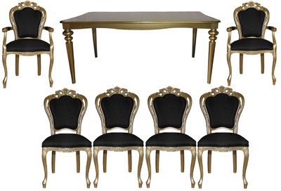 Casa Padrino baroque luxe salle à manger aménagée Black / Gold - Table à manger baroque + 6 chaises - qualité de luxe - Limited Edition Casa Padrino baroque luxe salle à manger aménagée Black / Gold - Table à manger baroque + 6 chaises - qualité de luxe - Limited Edition