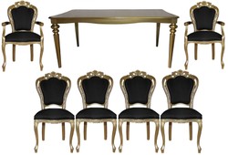 Casa Padrino barroco comedor de lujo situado Negro / oro - Barroco comedor mesa + 6 sillas - calidades de lujo - Edición Limitada Casa Padrino barroco comedor de lujo situado Negro / oro - Barroco comedor mesa + 6 sillas - calidades de lujo - Edición Limitada