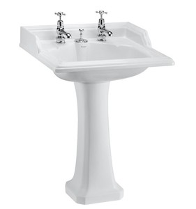 Casa Padrino Lavabo Art Déco con 2 orificios para grifo - Lavabo de lujo en porcelana blanca, 65 x 57,5 x 92 cm