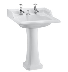 Casa Padrino Lavabo Art Déco con 2 orificios para grifo - Lavabo de lujo en porcelana blanca, 65 x 57,5 x 92 cm
