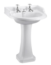 Casa Padrino Lavabo Art Deco con 2 orificios - Lavabo de porcelana blanco, 65 x 57,5 x 92 cm
