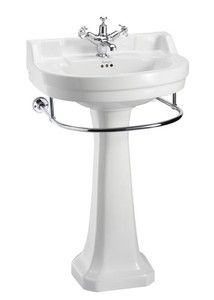 Casa Padrino Lavabo de Porcelana estilo Art Nouveau con Pedestal y Toallero, Blanco / Cromo, 56 x 47 x 96 cm