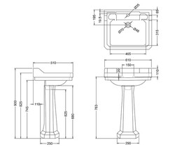 Casa Padrino Lavabo de lujo de porcelana con pedestal, diseño Art Nouveau, blanco, 61 x 51 x H. 90 cm