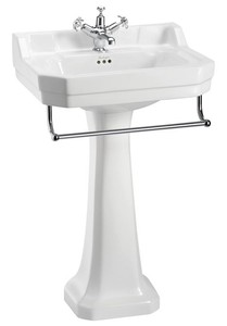 Casa Padrino Lavabo de pedestal de porcelana estilo Art Nouveau con toallero, Blanco / Cromo, 56 x 47 x 96 cm