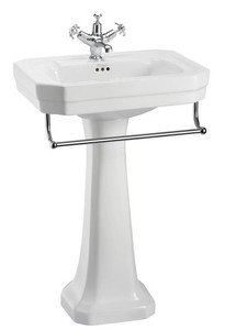 Casa Padrino Lavabo de lujo de porcelana estilo Art Nouveau con pedestal y toallero, blanco / cromo, 56 x 47 x 90 cm