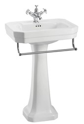 Casa Padrino Lavabo de lujo de porcelana estilo Art Nouveau con pedestal y toallero, blanco / cromo, 56 x 47 x 90 cm