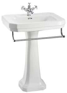 Casa Padrino Lavabo de lujo de porcelana con pedestal y toallero - Blanco / Cromo, 61 x 51 x 90 cm