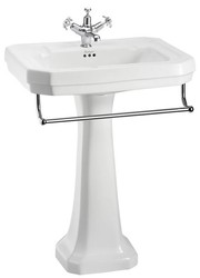 Casa Padrino Lavabo de lujo de porcelana con pedestal y toallero - Blanco / Cromo, 61 x 51 x 90 cm