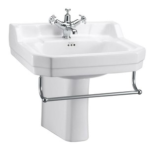 Casa Padrino Lavabo de lujo en porcelana estilo Art Nouveau con media columna y toallero, Blanco / Cromo, 56 x 47 x 56 cm