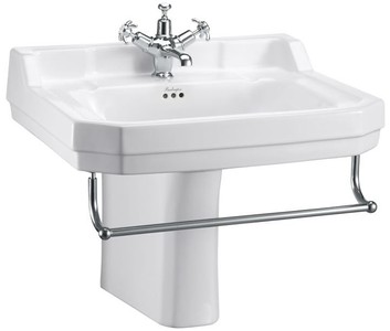 Casa Padrino Lavabo de Lujo en Porcelana Estilo Art Nouveau con Media Columna y Toallero Blanco / Cromo 61 x 51 x H. 56 cm