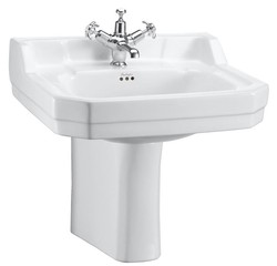 Casa Padrino Lavabo de Porcelana estilo Art Nouveau con Media Columna, Blanco, 56 x 47 x H. 56 cm