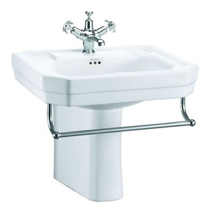 Casa Padrino Lavabo de lujo de porcelana estilo Art Nouveau con media columna y toallero, blanco / plata, 56 x 47 x H. 50 cm