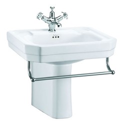 Casa Padrino Lavabo de lujo de porcelana estilo Art Nouveau con media columna y toallero, blanco / plata, 56 x 47 x H. 50 cm
