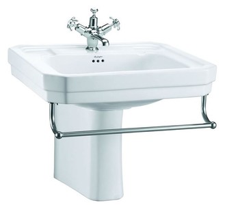 Casa Padrino Lavabo de lujo de porcelana con media columna y toallero, blanco / plata, 61 x 51 x H. 50 cm