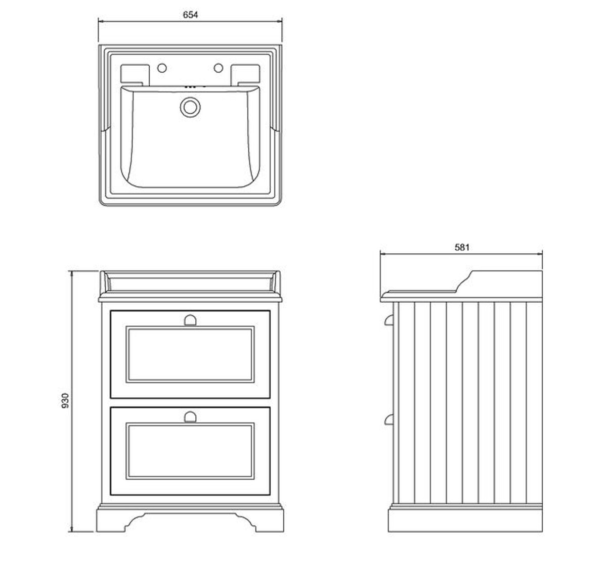 Casa Padrino Luxus Keramik Waschschrank / Waschtisch mit 2 Schubladen 67 x 58 x H. 93 cm