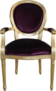 Casa Padrino Barock Luxus Esszimmerstuhl mit Armlehnen in Lila und Gold - Massives Buchenholz - 95 x 55 x 50 cm Casa Padrino Barock Luxus Esszimmerstuhl mit Armlehnen in Lila und Gold - Massives Buchenholz - 95 x 55 x 50 cm