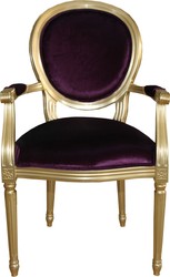 Casa Padrino Barock Luxus Esszimmerstuhl mit Armlehnen in Lila und Gold - Massives Buchenholz - 95 x 55 x 50 cm