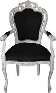 Casa Padrino Baroque Dinner Chair with armrests black / antique white - Designer chair - luxury quality