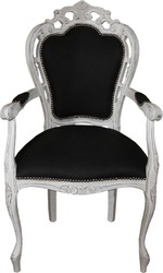 Casa Padrino Baroque Dinner Chair with armrests black / antique white - Designer chair - luxury quality