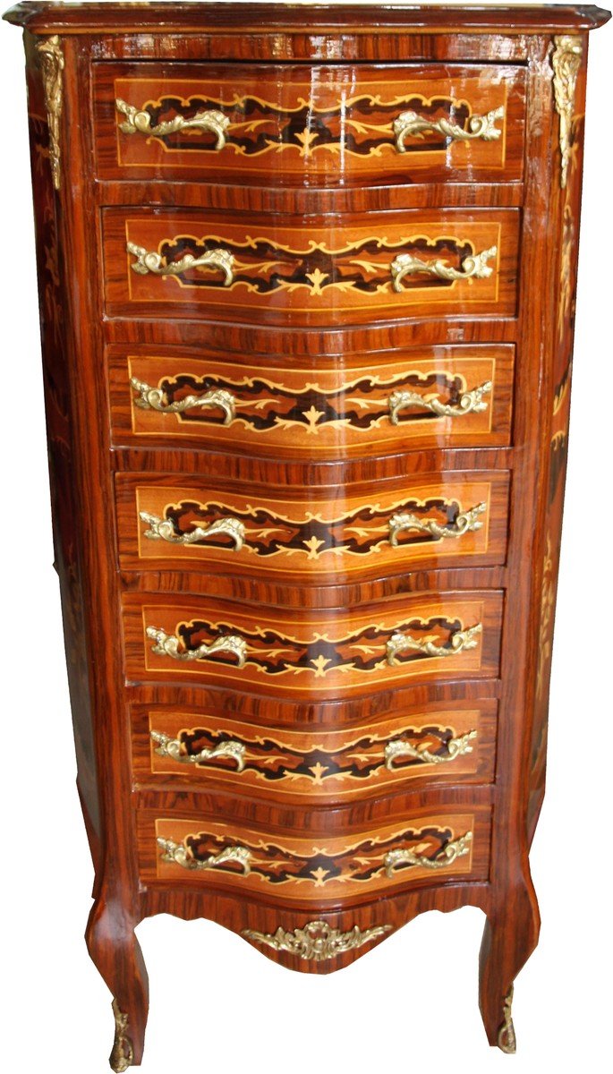 Casa Padrino Antikstil Kommode mit Schubladen Braun Mahagoni Intarsien - Barock Möbel Casa Padrino Antikstil Kommode mit Schubladen Braun Mahagoni Intarsien - Barock Möbel