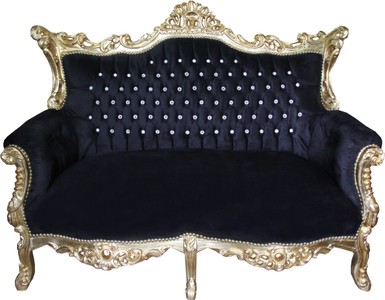Casa Padrino Divano Barocco 2 Posti Master Nero / Oro con Strass Bling Bling - Larghezza 160 cm Casa Padrino Divano Barocco 2 Posti Master Nero / Oro con Strass Bling Bling - Larghezza 160 cm