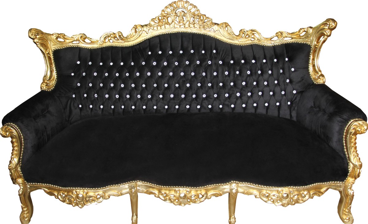 Casa Padrino Baroque 3 seater Master Black / Gold with Bling Bling diamante - Living room furniture Coffee Lounge Casa Padrino Baroque 3 seater Master Black / Gold with Bling Bling diamante - Living room furniture Coffee Lounge