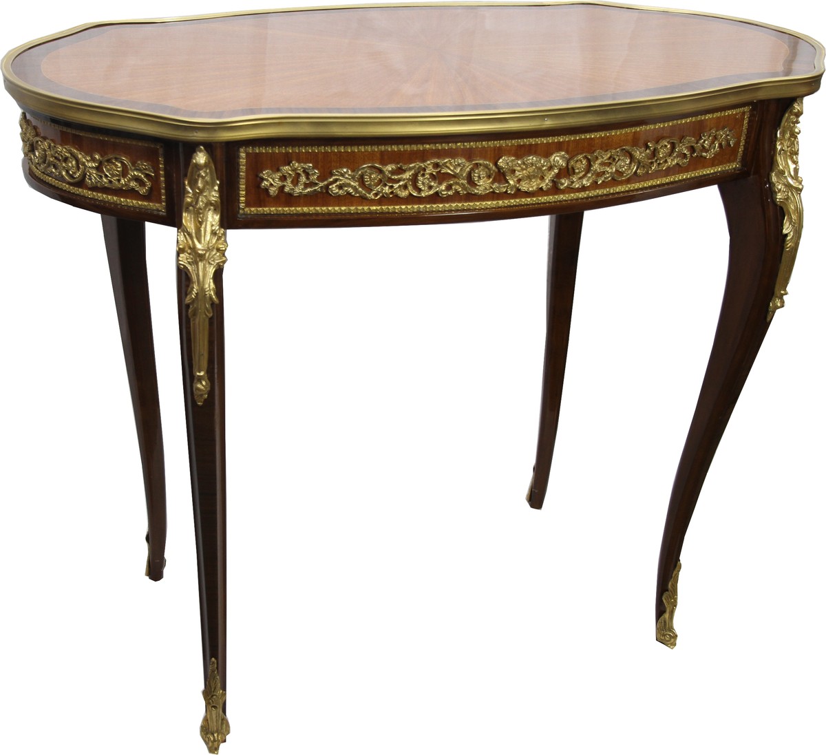Casa Padrino Luxus Barock Beistelltisch Mahagoni Intarsien mit Messingapplikationen 90 x 53 x H77 cm 
