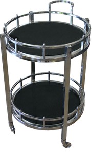 Casa Padrino Desserte Bar de Luxe Ronde Acier Inoxydable Nickelé / Verre Noir 58 x 50 x 78 cm Casa Padrino Desserte Bar de Luxe Ronde Acier Inoxydable Nickelé / Verre Noir 58 x 50 x 78 cm