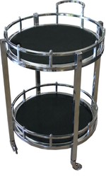 Casa Padrino Lujo Carrito de Bar Redondo Acero Inoxidable Niquelado / Cristal Negro 58 x 50 x 78 cm