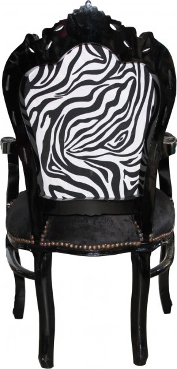 Casa Padrino Baroque Dining Chair Black / Zebra / Black with Armrests - Antique Furniture Casa Padrino Baroque Dining Chair Black / Zebra / Black with Armrests - Antique Furniture