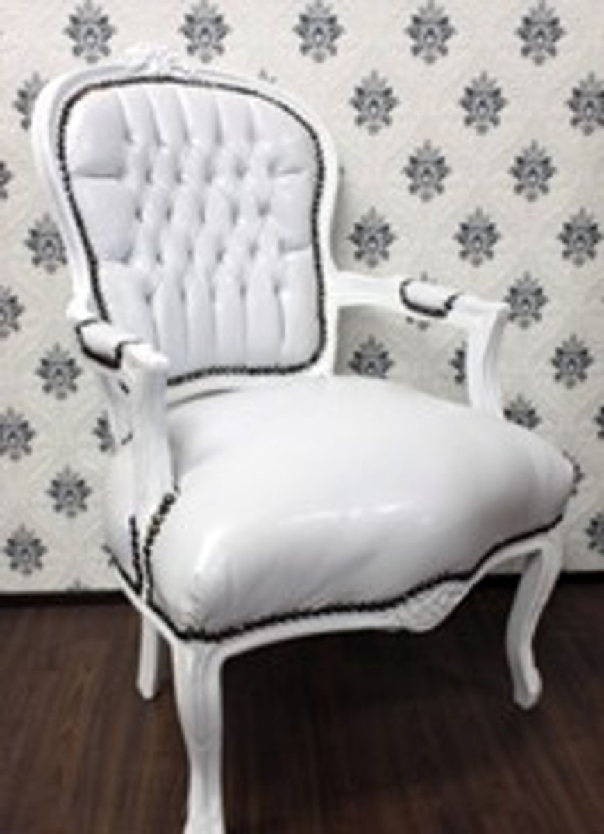 Casa Padrino Baroque Salon Chair White / White Leather furniture Casa Padrino Baroque Salon Chair White / White Leather furniture