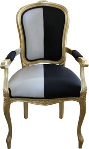 Casa Padrino Chaise de salle à manger baroque avec accoudoirs, Noir / Blanc / Or, 101 x 58 x 53 cm Casa Padrino Chaise de salle à manger baroque avec accoudoirs, Noir / Blanc / Or, 101 x 58 x 53 cm