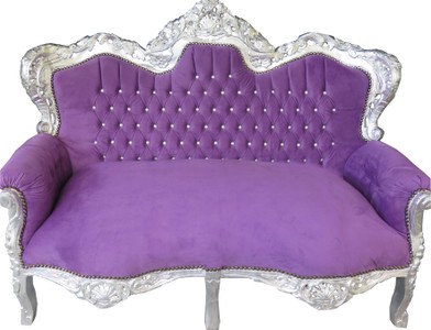 Casa Padrino barocco divano a due posti Re viola / argento con strass Bling Bling Casa Padrino barocco divano a due posti Re viola / argento con strass Bling Bling