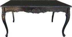 Casa mesa Padrino barroco de comedor con tapa de cristal negro 200 x 100 cm - mesa de comedor - Edición Limitada