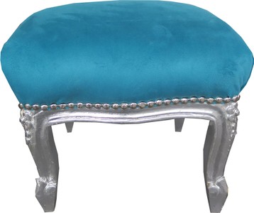Casa Padrino barroco otomana azul / plata - muebles de estilo antiguo - taburetes