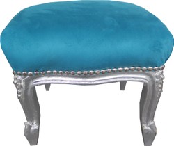 Casa Padrino barroco otomana azul / plata - muebles de estilo antiguo - taburetes
