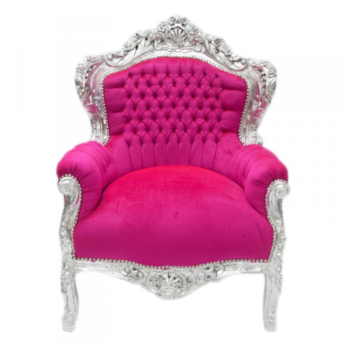 Casa Padrino Baroque Armchair "King" Pink / Silver antique style furniture Casa Padrino Baroque Armchair "King" Pink / Silver antique style furniture