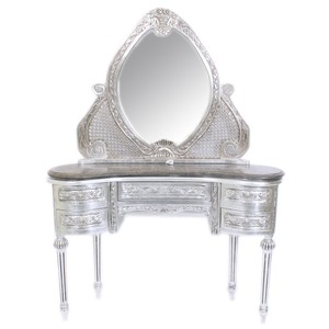 Casa Padrino Spiegelkonsole Silber mit Marmorplatte und Spiegel - Lonsole mit Spiegel Schlafzimmer Möbel - Schminktisch - Schmink Konsole Casa Padrino Spiegelkonsole Silber mit Marmorplatte und Spiegel - Lonsole mit Spiegel Schlafzimmer Möbel - Schminktisch - Schmink Konsole