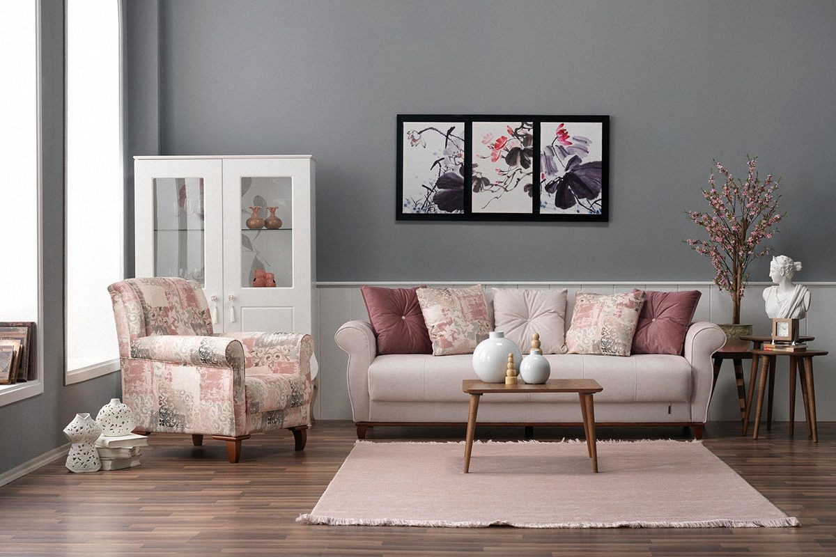 Casa Padrino Fauteuil Bergère Designer Stuttgart motif Blanc/Rose, 93 x 80 x H 97 cm Casa Padrino Fauteuil Bergère Designer Stuttgart motif Blanc/Rose, 93 x 80 x H 97 cm