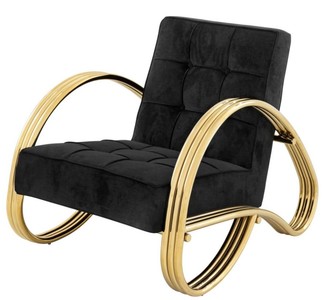 Casa Padrino Luxus Sessel Schwarz Gold Arm Chair Furniture Interior Möbel Einrichtung