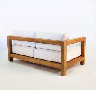 Casa Padrino Garten 2-er Sofa Rustikal "Boston" Weiss-Creme/Braun 140 x 40 x H70 cm - Eiche Massivholz - Echtholz Möbel Massiv