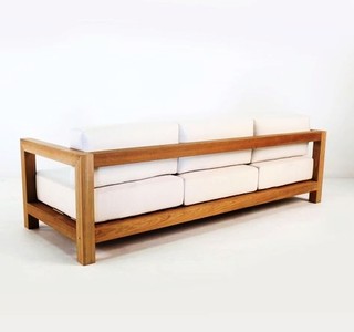 Casa Padrino Garten 3-er Sofa Rustikal "Boston" Weiss-Creme/Braun 200 x 40 x H70 cm - Echtholz Möbel Massiv