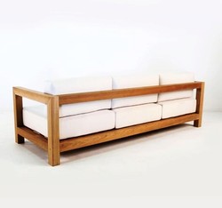 Casa Padrino Jardín 3 plazas sofá rústico "Boston" Crema blanco / marrón 200 x 40 x H70 cm - madera maciza de roble - muebles de madera sólida Casa Padrino Jardín 3 plazas sofá rústico "Boston" Crema blanco / marrón 200 x 40 x H70 cm - madera maciza de roble - muebles de madera sólida
