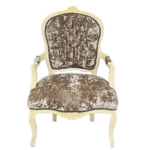 Casa Padrino Baroque Salon Chair Khaki Velor Fabric / Cream - Antique Design Furniture Casa Padrino Baroque Salon Chair Khaki Velor Fabric / Cream - Antique Design Furniture
